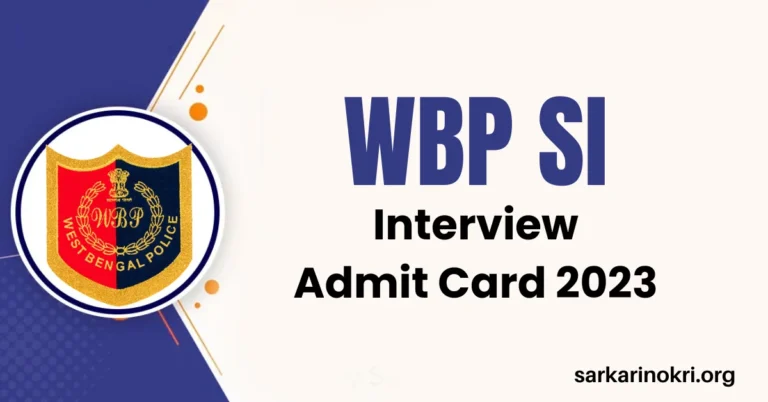 WBP SI Interview Admit Card 2023