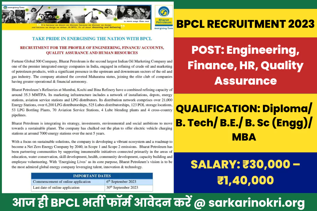 Bharat Petroleum BPCL New Recruitment 2023