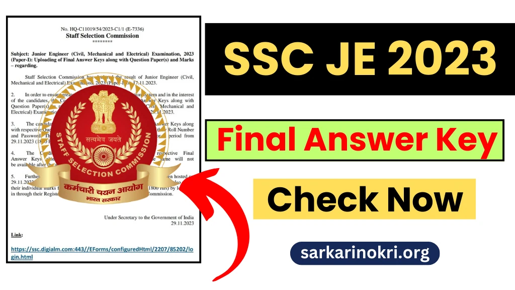 SSC Junior Engineer Final Answer Key 2023